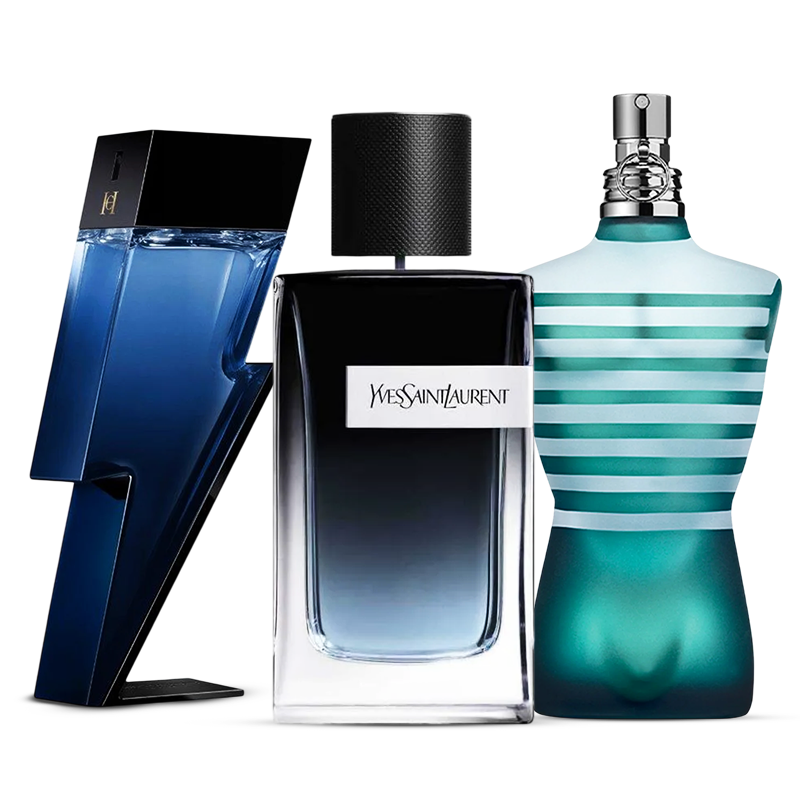 3 Perfume Set: Carolina Herrera Bad Boy Cobalt, YSL Y & Jean Paul Gaultier Le Male