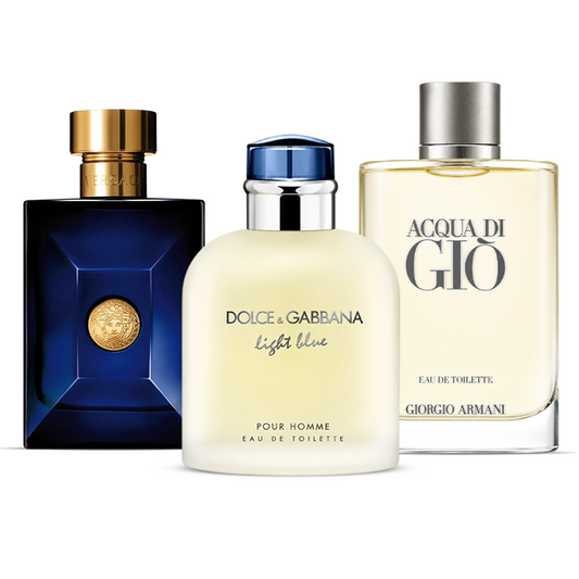 3 Perfume Set: Versace Dylan Blue, Dolce & Gabbana Light Blue & Giorgio Armani Acqua di Giò