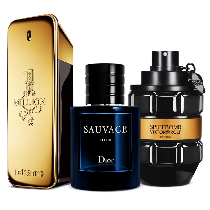 3 Perfume Set: Paco Rabanne 1 Million, Dior Sauvage Elixir & Viktor & Rolf Spicebomb Extreme
